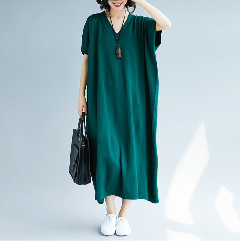 Fat MM Plus Size Women's V-neck Knitted Dress Women's Spring And Autumn Winter New Style Korean Long Sweater Dress