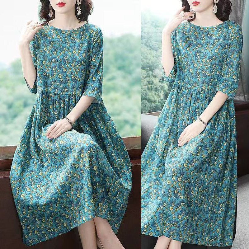 Floral Dress Plus Size Women's Noble Western Style Fat Mm Wide Wife Middle-aged Mother Dress