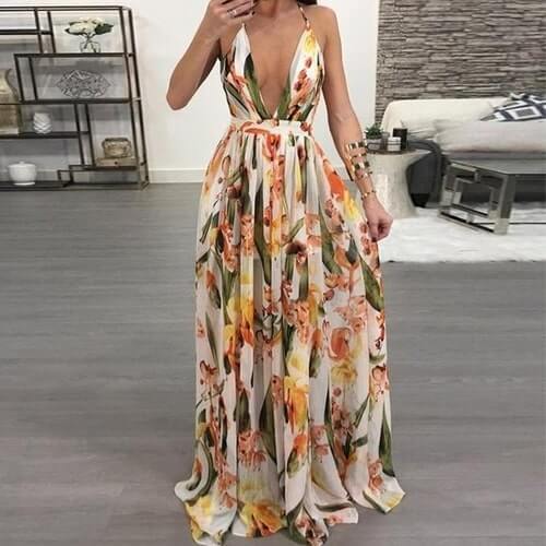 V-neck  back chiffon dress