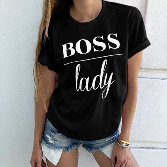 Casual Letter Printed T-shirt Tops Lady Tee Printed Short Sleeve Tops