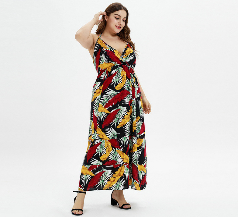 New! High Waist V-neck Beach/Pool Fresh Colorful Strap Plus Size Dress