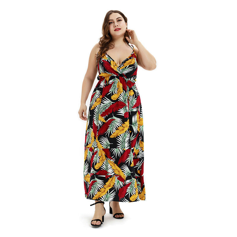 New! High Waist V-neck Beach/Pool Fresh Colorful Strap Plus Size Dress