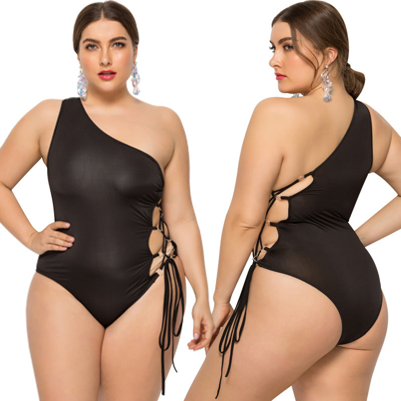 Oblique Shoulder One-piece Bikini Swimsuit Plus Size