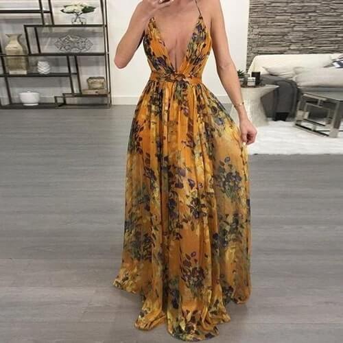 V-neck  back chiffon dress